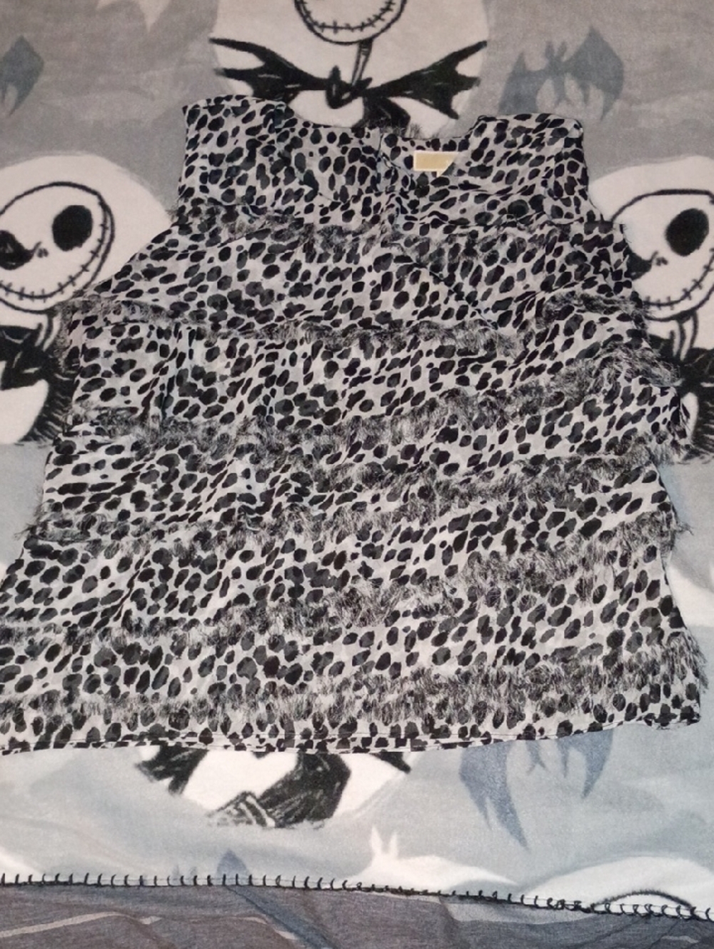 Michael Kors Black and White Leopard Ruffle Blouse